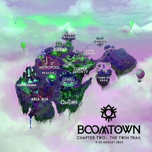 It's just four months to go now friends. We've shared all of Boomtown's immersive theatrical districts and we'll reveal the iconic main stages and venues in the coming weeks! ✨ We cannot wait to see all of your faces fill the Town for our annual fair on the 9th of August 🌞 p.s don't worry there will be printable functional maps for you to explore the Town at The Twin Trail closer to the show! 😉 | Boomtown Fair