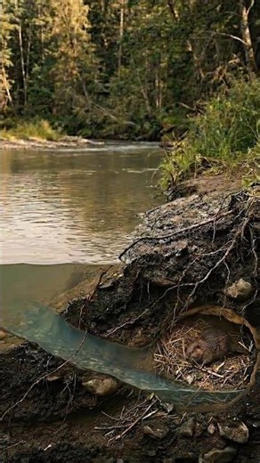 AI Simulation A Beaver Built an Underground Home by the River