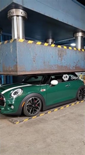Mini Cooper Gets Crushed by a Giant Hydraulic Press 😳💥