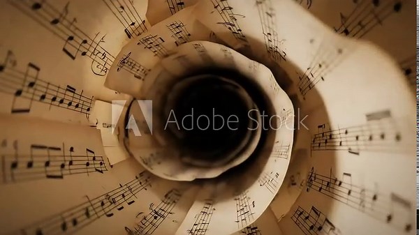Intriguing musical composition unfolding with rhythmic notes in a swirling vortex of artistic sound and creative expression