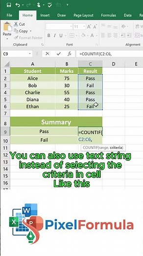 Countif Formula in Excel l #excel #countif #pixelformula