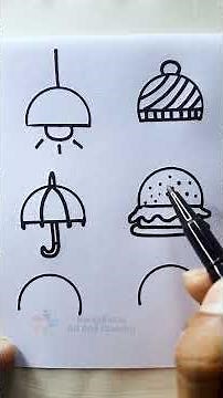 Semi Circle Drawing Ideas | Lamp, Umbrella, Burger, Ice Cream, Mushroom Easy Drawing