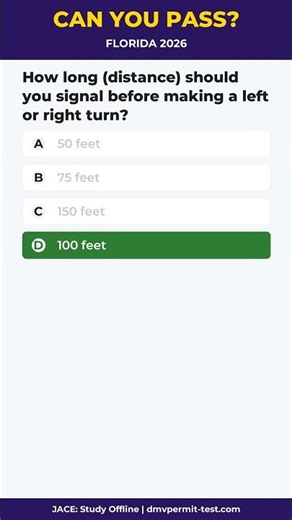 2026 FL DMV Q31: When to Signal! 💡 | Florida CLASS E STUDY GUIDE #Shorts #JACE