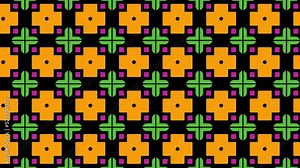 Seamless pattern background animation with illustrations in different colors and geometric shapes