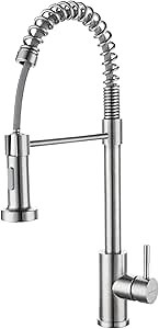 WINDALY Kitchen Faucet with Pull Down Sprayer, Brushed Nickel Commerical Single Hole Single Handle Kitchen Sink Faucet with Deck Plate, Stainless Steel