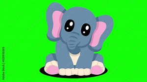 Cartoon animation of a cute baby elephant isolated on a green screen. Perfect for children's content, educational videos, zoology, and playful designs