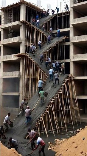💥 Hand-Carried Concrete for High-Rise Building | Real Construction Work #construction #shorts