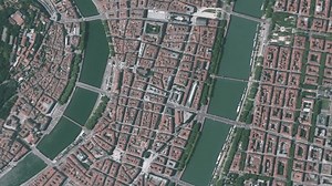 Earth zoom in from space and focus on Lyon, France. 3D Animation. Video footage. Background for travel intro.