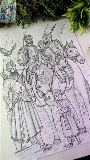 Chaar Sahibzade Drawing With Guru Gobind Singh Ji ❤✍️ Veer Bal Diwas #shorts #chaarsahibzaade #art