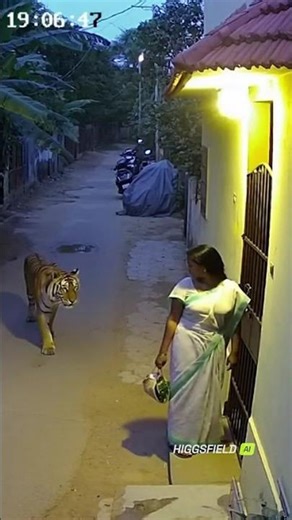 Fearless Lady Faces Tiger at Her Doorstep — Caught on CCTV!