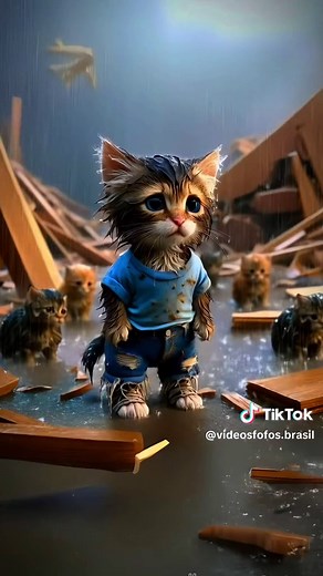 Gatinho Fofo Reconstruindo sua Casinha