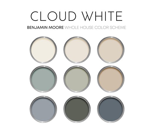 Cloud White Benjamin Moore Paint Palette, Modern Neutral Warm Interior Paint Colors for Home, Color Scheme, Dark Olive, Earthy - Etsy