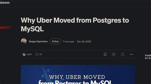 Uber从PostgreSQL切换到了MySQL