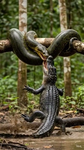 Ana conda vs Alligator survivor fight in amazon jungles amazon