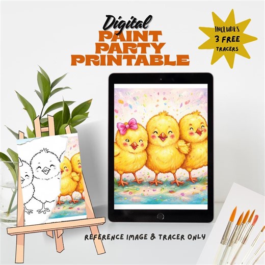 Easter Chicks Printable Tracer | Easter Coloring Page | Spring Paint and Sip Template | Kids & Adults Canvas Art Download - Etsy