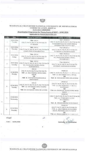 MCU DCA/PGDCA Time Table 2026 Out Now ✅