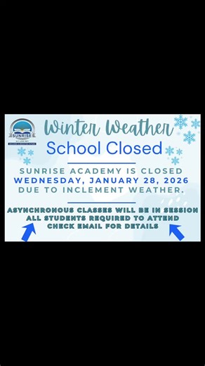 With asynchronous schooling, students are required to log into Google Classroom on Wednesday, January 28th and complete assignments that have been posted by their teachers. Sunrise Academy families, please check your emails for details. | Sunrise Academy Stallions