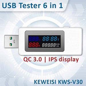 USB тестер струму напруги ємності KEWEISI KWS-V30 QC3.0 / 4-30V / 195W / 6.5A White (ID#2110814863), ціна: 168 ₴, купити на Prom.ua