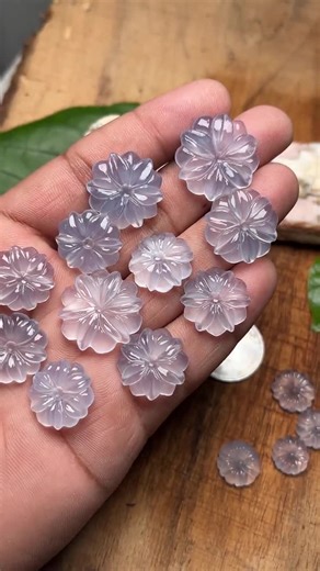 Handmade Carved Chalcedony Flower Gemstone: Jewelry Making Supply