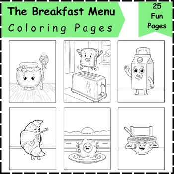 The Breakfast Menu Coloring Pages | Eggs, Toast, Honey & Milk Activity for Kids