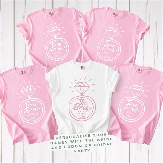 Pink Personalised the Bride, Team Bride Ring Illustration T-shirt | Bridal Party Bachelorette 2026 - Etsy