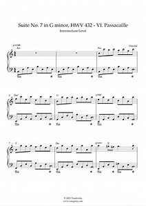 組曲第7番 ト短調 HWV 432 - VI. Passacaille (パッサカリア) (中級, ピアノ) (ヘンデル) - ピアノ 楽譜