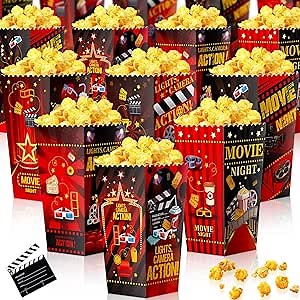 Containlol 24 Pcs Popcorn Boxes Party Favors Snack Treat Box Candy Cookie Container for Movie Cinema Theme Birthday Party Baby Shower Favor Supplies(Classic Style)