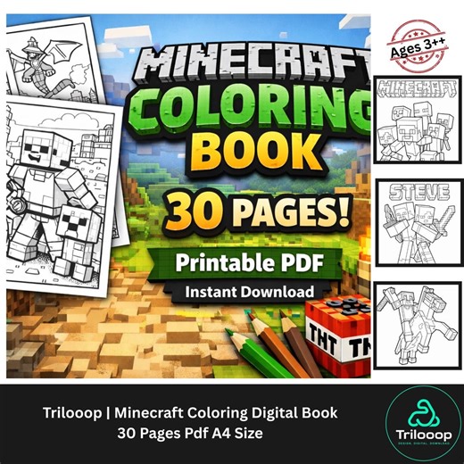 Minecraft Coloring Book 30 Pages Printable PDF, Kids Coloring Pages, Pixel Game Coloring Book, Instant Download Activity Book - Etsy UK