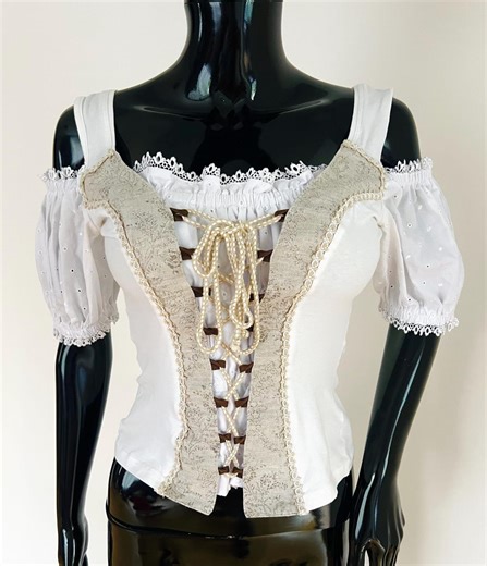 Dirndl Blouse EU 36 /white Oktoberfest Top With Lace, Broderie Anglaise & Corset Front/ German Folk Blouse/ Bavarian Outfit - Etsy