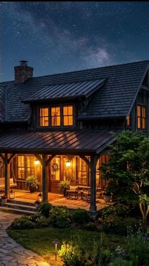 Craftsman Timber Villa Under the Stars: A Symphony of Light and Silent Night ✨🌌