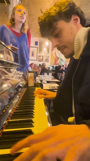 839K views · 25K reactions | Shy girl SHOCKS everyone in a restaurant singing "Hier encore " This is what happens when you play piano in a Paris restaurant  Did you recognize the beginning of this song ?  The name of this amazing singer is Alice Patt !  Comment if you want to see part 2 ! #charlesaznavour #hierencore #piano #cello #FrenchSongs #frenchsong | Aurelien Froissart | Facebook