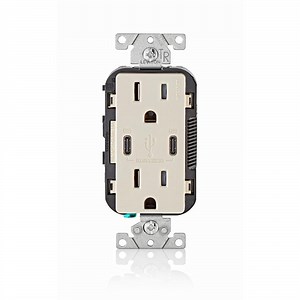 Leviton Decora 15 Amp Tamper Resistant Duplex Outlet with 30W USB-C Power Delivery Charger, Light Almond, (1-Pack) T5635-T T5635-T