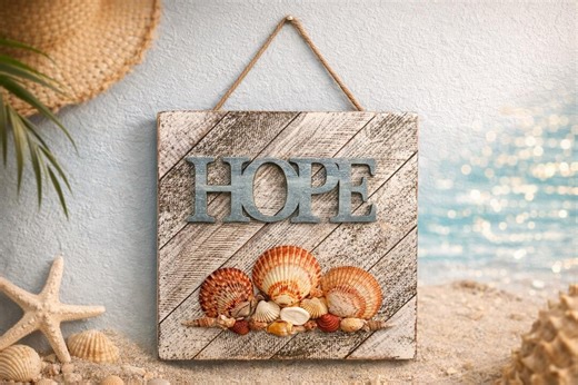 Coastal HOPE Sign With Seashells Rustic Beach Wall Decor Nautical Wood Sign Ocean Inspired Home Decor - Etsy