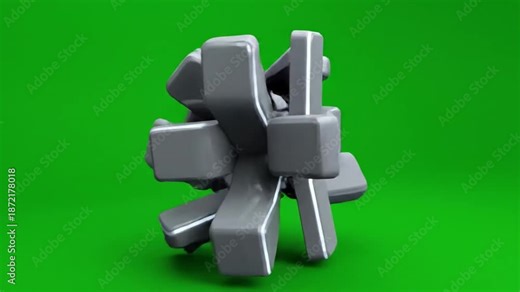 Abstract 3D animation of multiple crosses coming together and transforming against a green backdrop