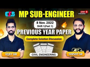 MP Vyapam Sub-Engineer PYQ's Paper Solution | 8 Nov 2022 (Shift 1) - #1 | ESB | Civil Engineering
