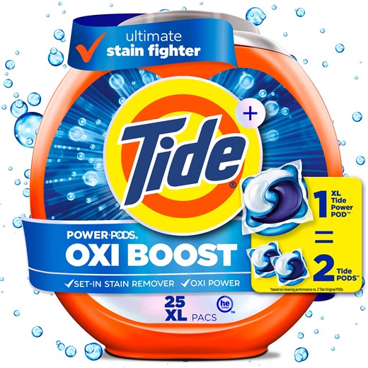 Tide Oxi Boost Power PODS with Stain Remover and Oxi Power Laundry Detergent Pacs, 25 Count