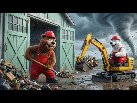 Bear Power: Polar and Brown Bears Fight the Storm and Clean Up! 🌪️💪 | Funny Beast Garage Animation