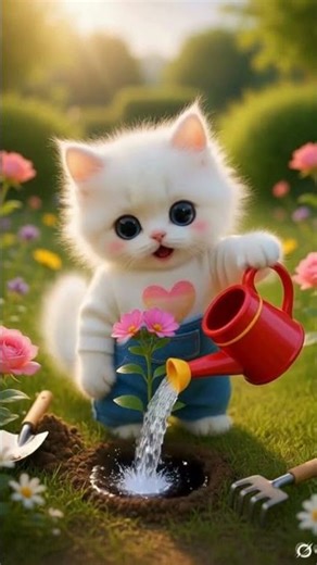 Miniature doll kitten Garden work