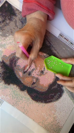 Studio House on Malvern on Instagram: "Ever heard of diamond dots? I used this contemporary bit map craft to make a portrait of my grandmother. She was called Stella at this age but later in life discovered that her official birth name was Stefania. This piece will be in an installation I’m planning for early summer. Stay tuned…"