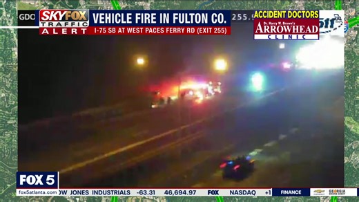 TRAFFIC ALERT | Vehicle fire reported around 6:30 a.m. on I-75 SB near West Paces Ferry Road. Seek alternate route. Click link in comments to watch live reports. | FOX 5 Atlanta