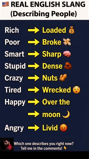 Basic vs. Slang English Vocabulary: Describe People 🇺🇸 #english #shorts