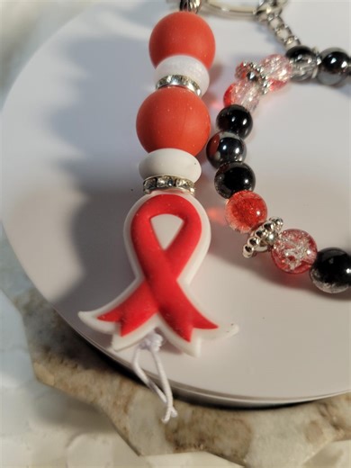 Awareness Ribbon Keychain, Silicone Glass Beads, Autism, Breast Cancer, Stroke Support - Etsy
