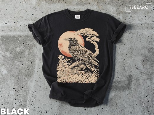 Japanese Raven Moon T-shirt | Crow Bonsai Tree Art Tee | Dark Academia Goth Nature Lover - Etsy