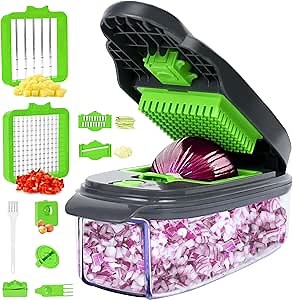 Vegetable Chopper,Food Chopper with 5 Blades,Chopper Vegetable Cutter with Container,Onion Chopper,Slicers for Fruits and Vegetables,Kitchen Choppers and Cicers for Home use,11 in 1