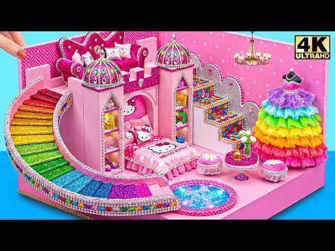 Make Rainbow Princess Miniature Castle with Hello Kitty Bedroom for Two ❤️ | DIY Miniature House