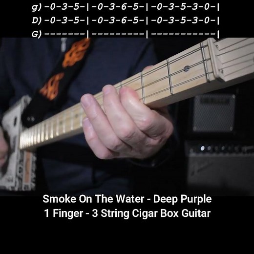 1 Finger Cigar Box Guitar - Smoke On The Water (Intro) - "No Chat" Easy 3 String Lesson
