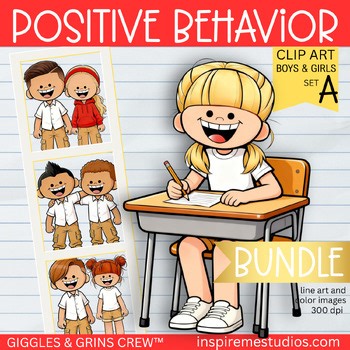 Positive Expected Behavior Kids Clipart BUNDLE A — Classroom Management, SEL