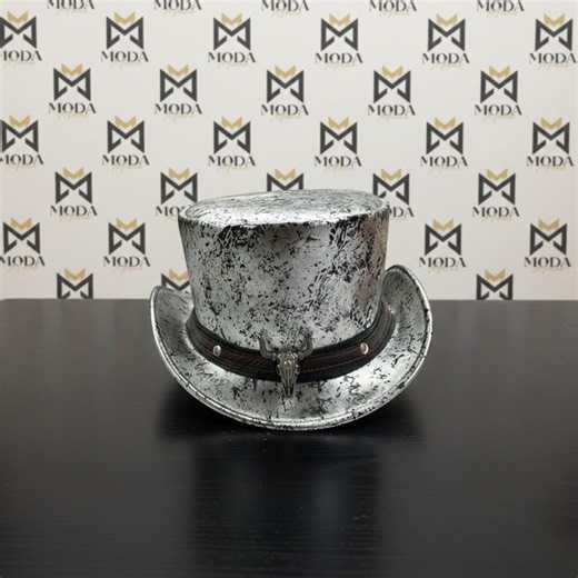 Handmade Silver Distressed Leather Top Hat – Steampunk Gothic Style - Etsy