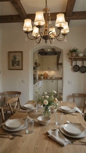 Beautiful European Cottage Interior | Cozy Dining Room, Chandelier, Kitchen & Bathroom Tour #shorts