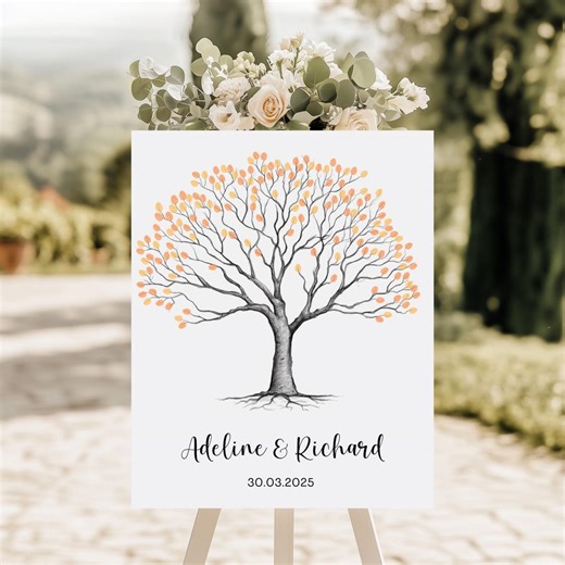Wedding Fingerprint Guest Book, Unique Guestbook Alternative, Personalized Wedding Keepsake Printable, Thumbprint Guest Book Tree, Canva - Etsy